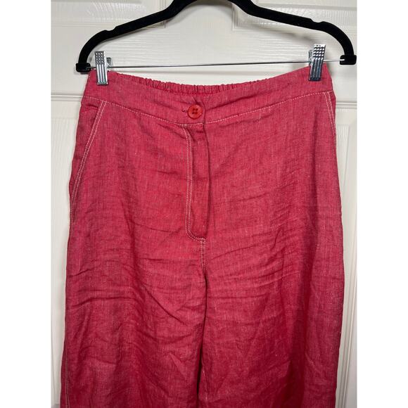 Ozai N Ku Linen Cherry Red Trouser Pants Greece Sustainable Lagenlook Womens L - Picture 3 of 10